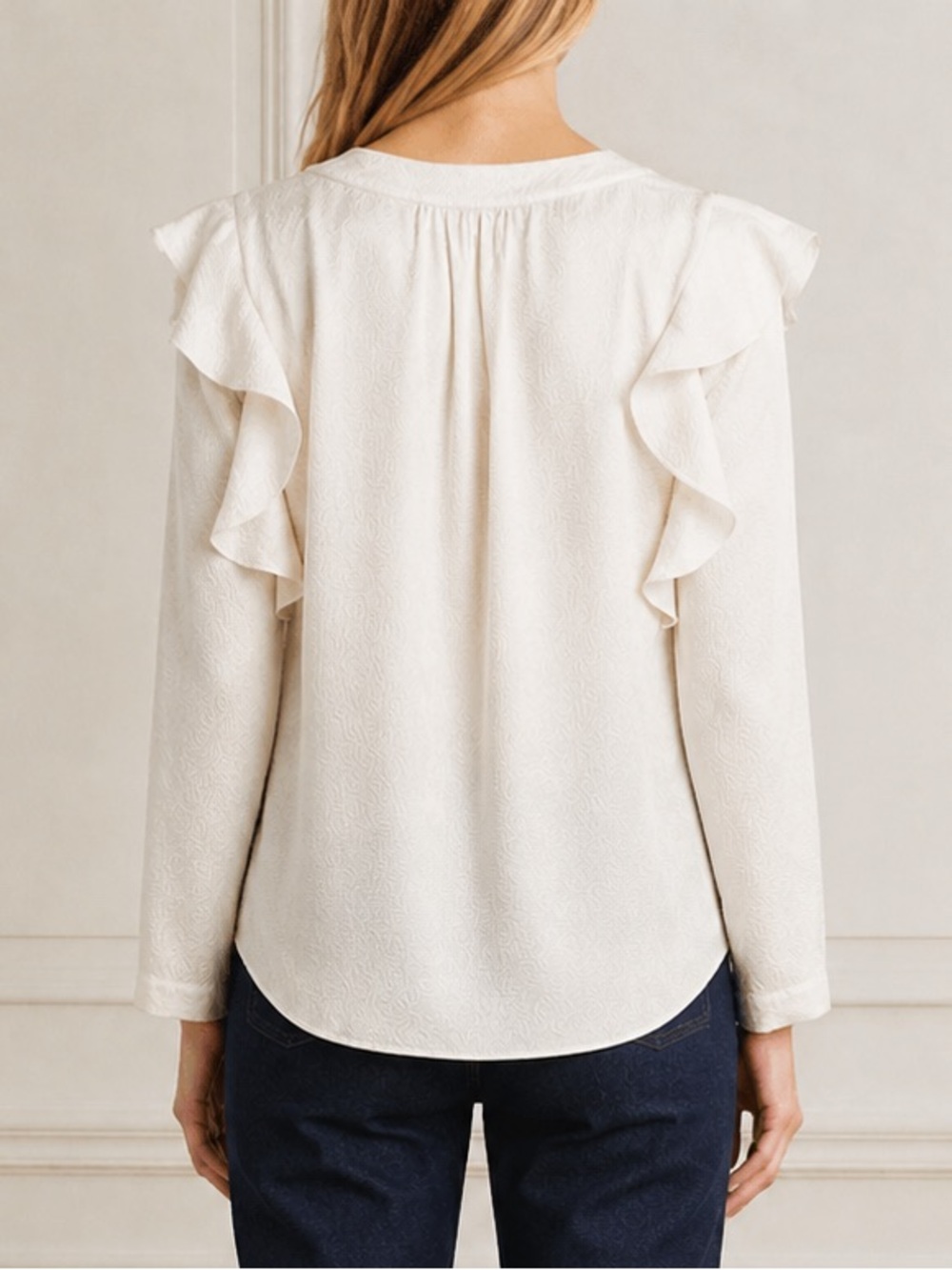 NWT Rebecca Taylor 100% Silk Ruffle Blouse Size 8 Ivory V-Neck $295 Long Sleeve - Picture 4 of 16